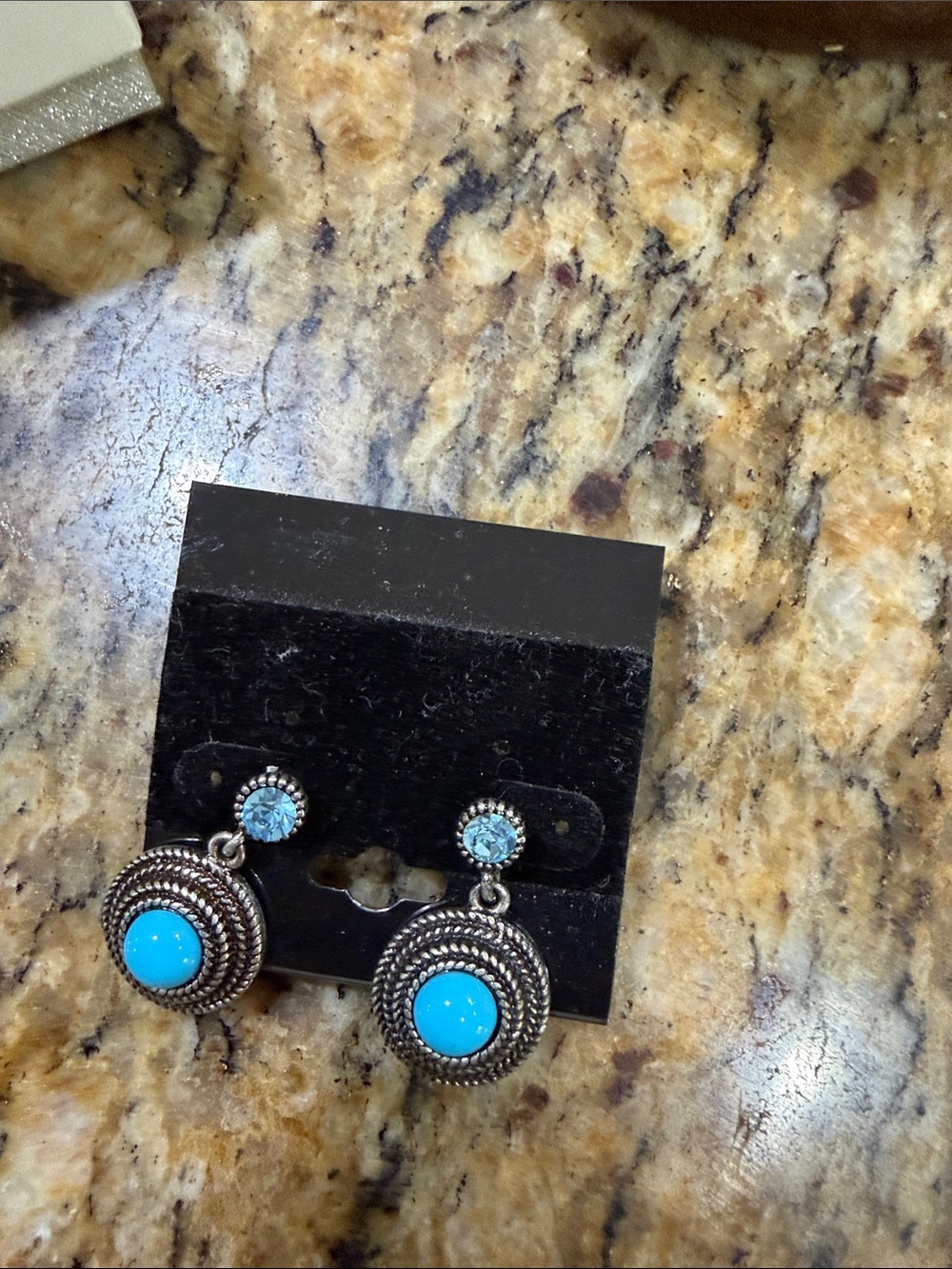 Turquoise Drop Earrings with Vintage Silver Accents
